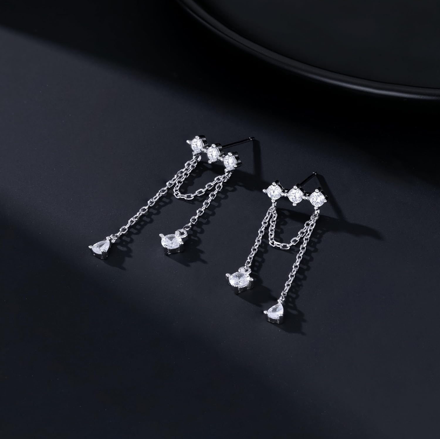SLUYNZ Solid 925 Sterling Silver CZ Dangle Earrings for Women Teens Elegant Wedding Dangle Earrings Tassel Chain - Image 4