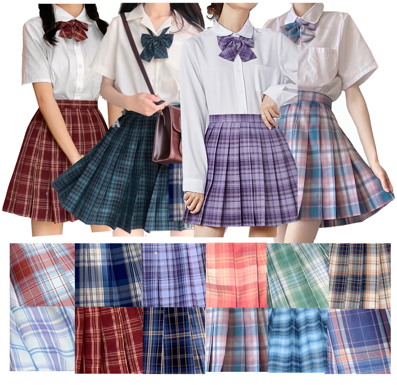 Amazon.co.jp: [UNIYA] 制服 3点セット レディース 長袖/半袖 チェック 
