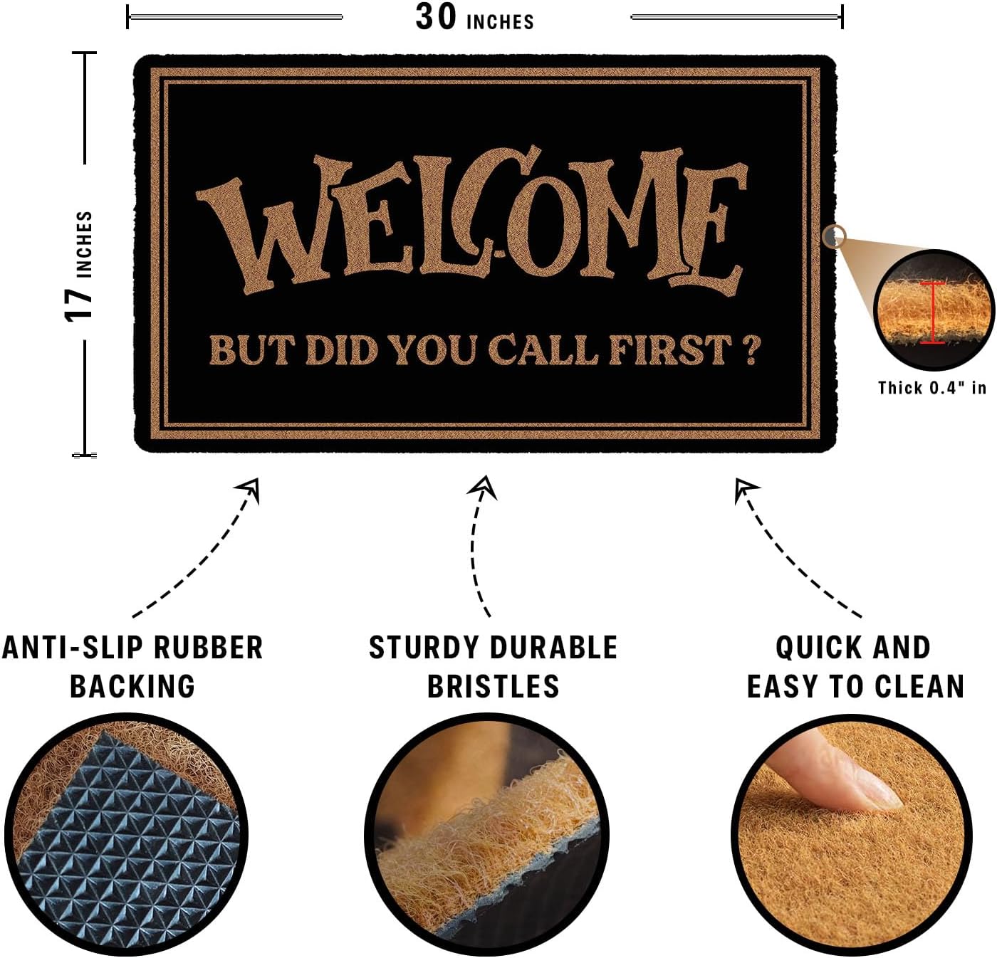 Welcome But Did You Call First Door Mat 30x17 Inch Funny Indoor Outdoor Entrance Doormat with Non Slip Backing Mat for Home Entry Farmhouse Porch Decorative Waterproof Mats Couple Gift