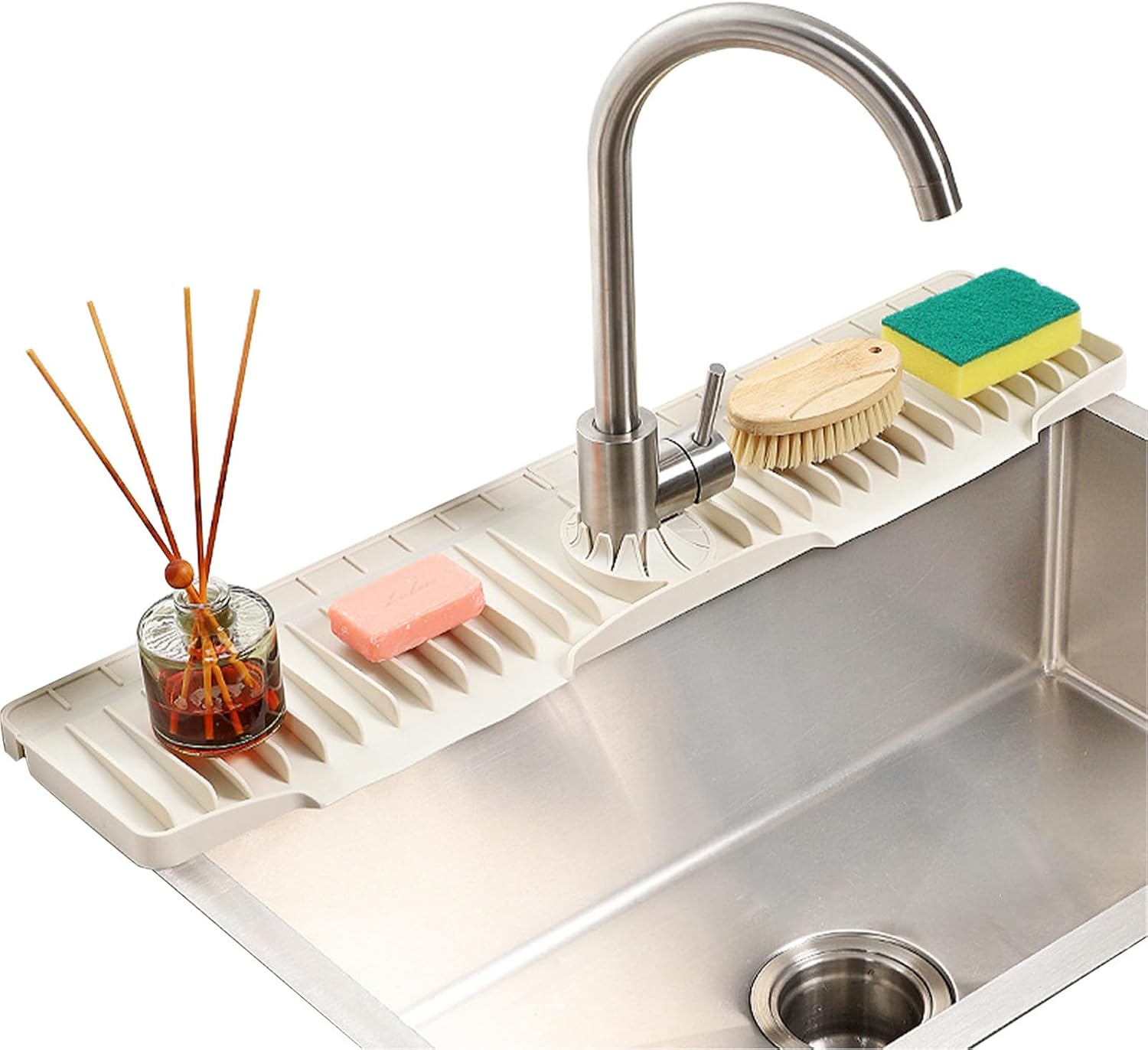 Sink Faucet Mat | 27.5 Inch 15 Degree Sloped Silicone Fast Self-draining Pad | Kitchen Sink Splash Guard - for Home Bathroom Under Draining Counter Drip Drying Around Behind Undersink