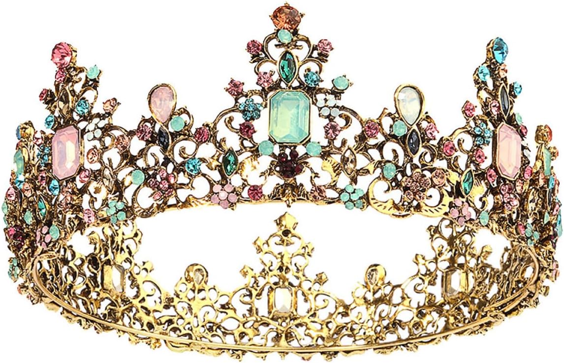 Baroque Vintage Crown Headdress Retro Gold Rhinestone Circlet for Women Wedding Bridal Party Hair Accessory