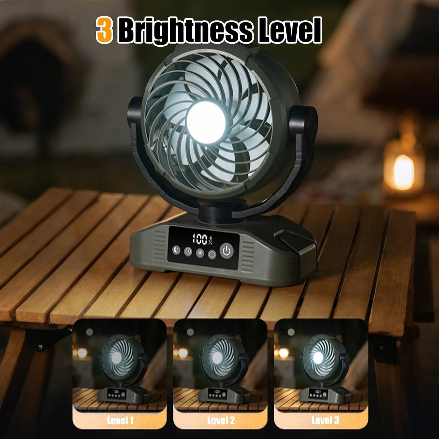 Camping Fan with LED Lantern, 5 Speeds 20000mAh Rechargeable Outdoor Tent Fan with Remote Control Rotatable Portable Personal USB Desk Fan,Apricot