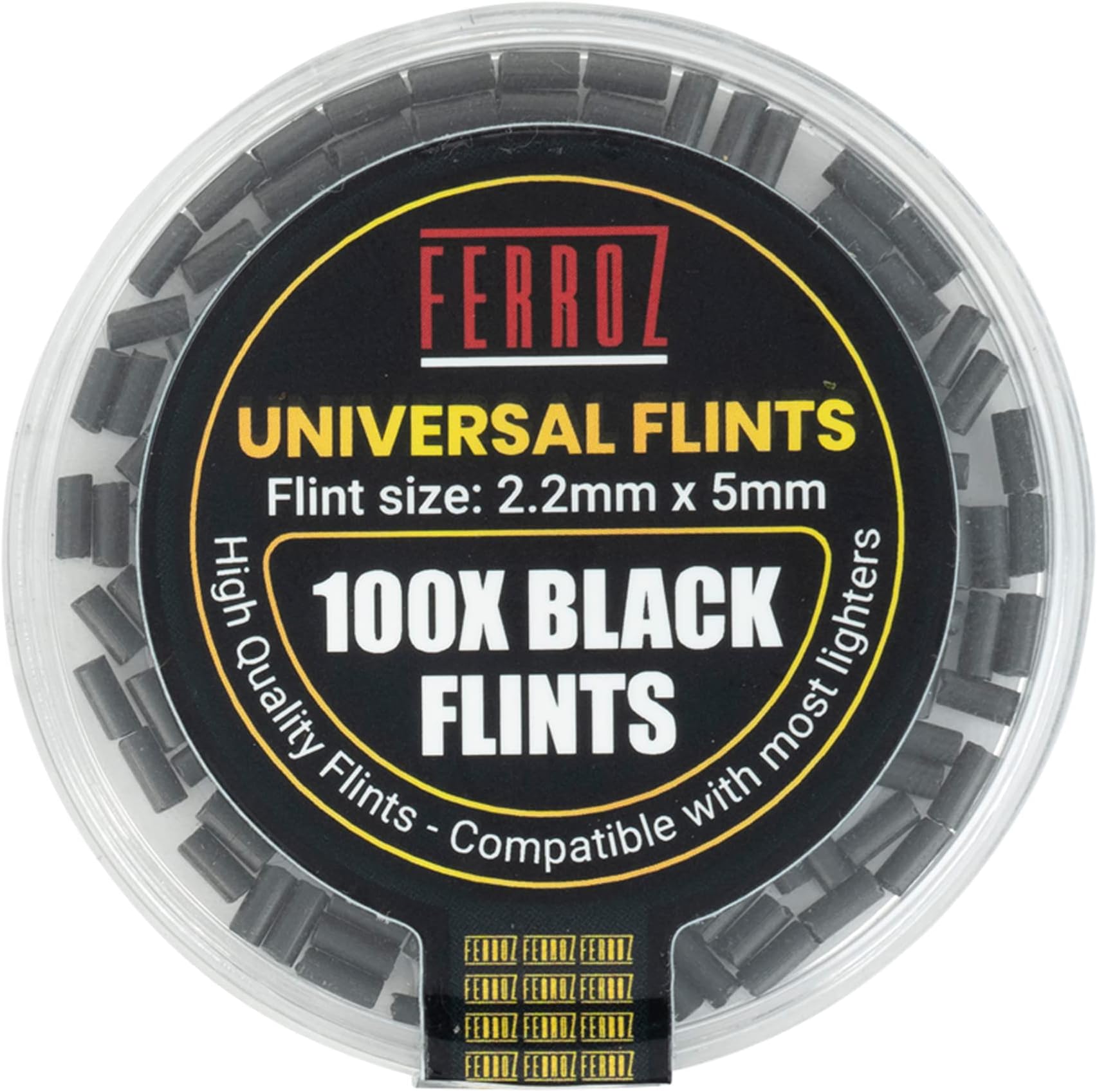 FERROZ Universal Lighter Flints - Replacement Flint Compatible with Most Lighters (Black, 100)