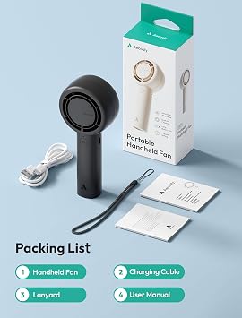 Aecooly Taşınabilir Taşınabilir Turbo Fan [16H Maksimum Soğutma Süresi], 5 Hızlı USB Şarj Edilebilir Mini Kişisel Pille Çalışan Küçük Cep Soğutma Fanı Kadınlar, Seyahat, Ev, Ofis, Plaj, Kirpik için