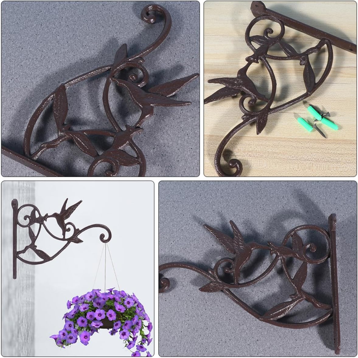 KICHOUSE 2pcs Iron Wrought Hanging Plant Brackets European Style Retro Wall-Mounted Hook Rack for Outdoor Balcony Flower Pot Basket Lantern Hangers