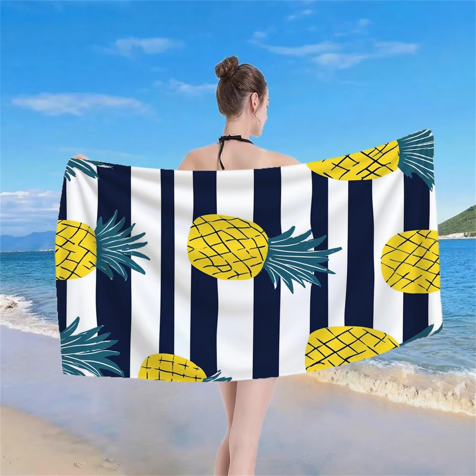 Serviette de Plage XXL 220x100 cm Anti Sable et Séchage Rapide Microfibre Drap de Plage Serviette de Bain Grande Taille Drap de Bain pour Homme Femme Voyages Natation Camping Pique Nique Ananas S-736
