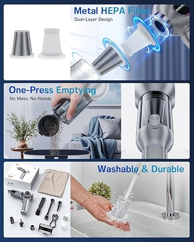 Miniatura 6 de Aspirador de mano portátil inalámbrico de 25000 Pa de alta potencia, pequeño, mini aspiradora de mano recargable, 4 en 1, bomba de soplador de aire