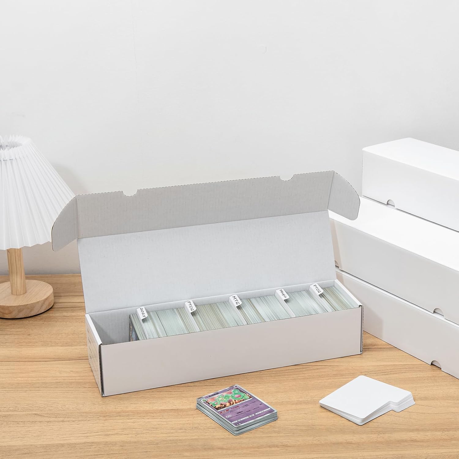 QINGUANG Trading Card Storage Box | 15 Pack • 1100 Count Bulk Card Storage Box | with Dividers | White Corrugated Cardboard Sport Card Organizer for Basketball Card/MTG/TCG/Magic Collection
