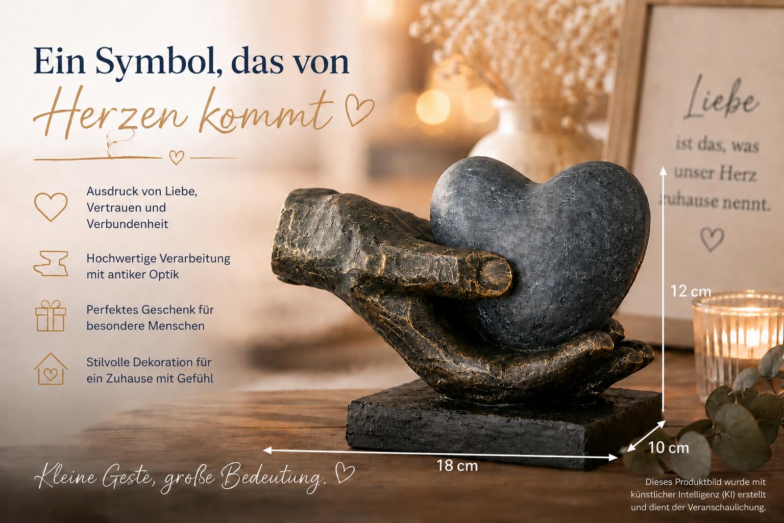 Personalizado corazón figura mano escultura grabado hasta 15