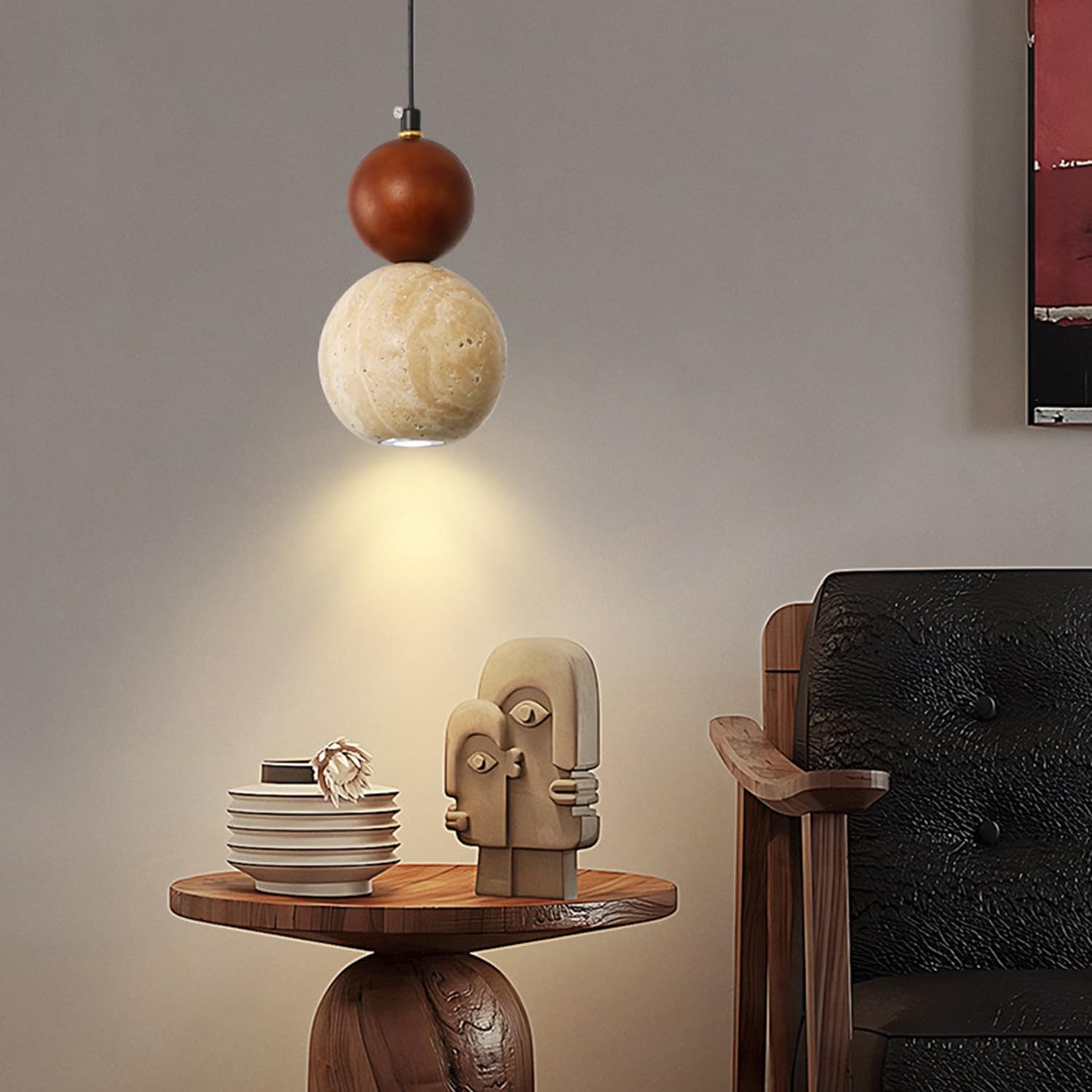 Lampada a sospensione vintage in travertino di forma sferica 3,9 in