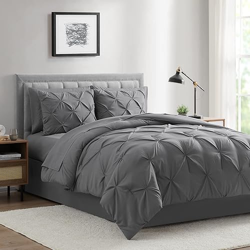 BOURINA Juego de edredón de 8 piezas Juego de edredón plisado acolchado suave y cálido de microfibra de gran tamaño, marfil, California King (104 x BOURINA Juego de edredón de 8 piezas Juego de edredón plisado acolchado suave y cálido de microfibra de gran tamaño, marfil, California King (104 x