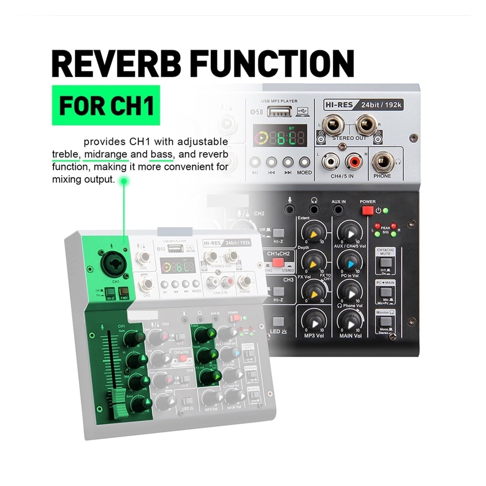 DJ-Mixer, Interface-Soundkarte mit Überwachung, Studioqualität 24bit 192k, 5.0 BT PC, Live-Aufnahme von E-Gitarre, Gesang