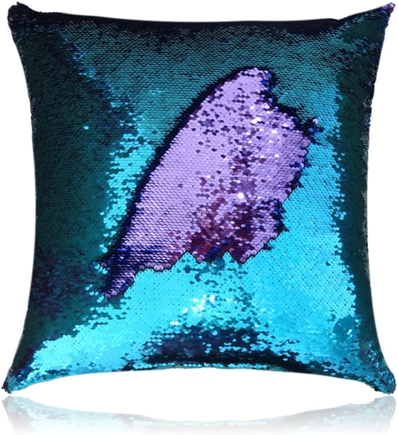 14"x14" Teal and Light Purple Mermaid Pillow Reversible Sequin Pillow That Changes Color