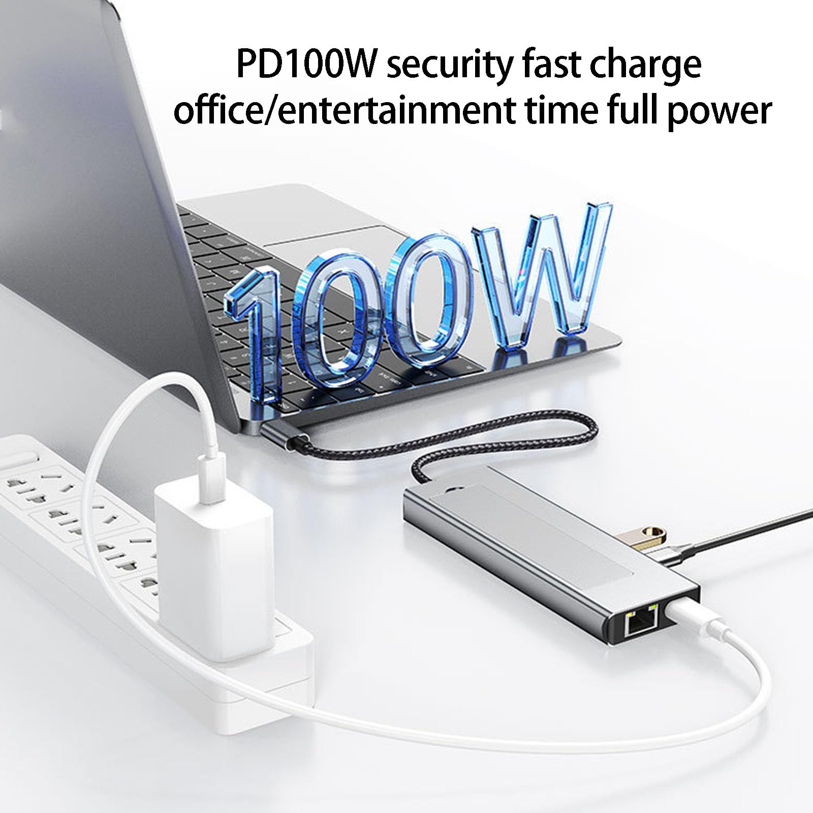 Concentradores USB C con almacenamiento de 100 W de potencia, salida de video 4K, transferencia rápida de datos para PC, laptop, base de múltiples puertos