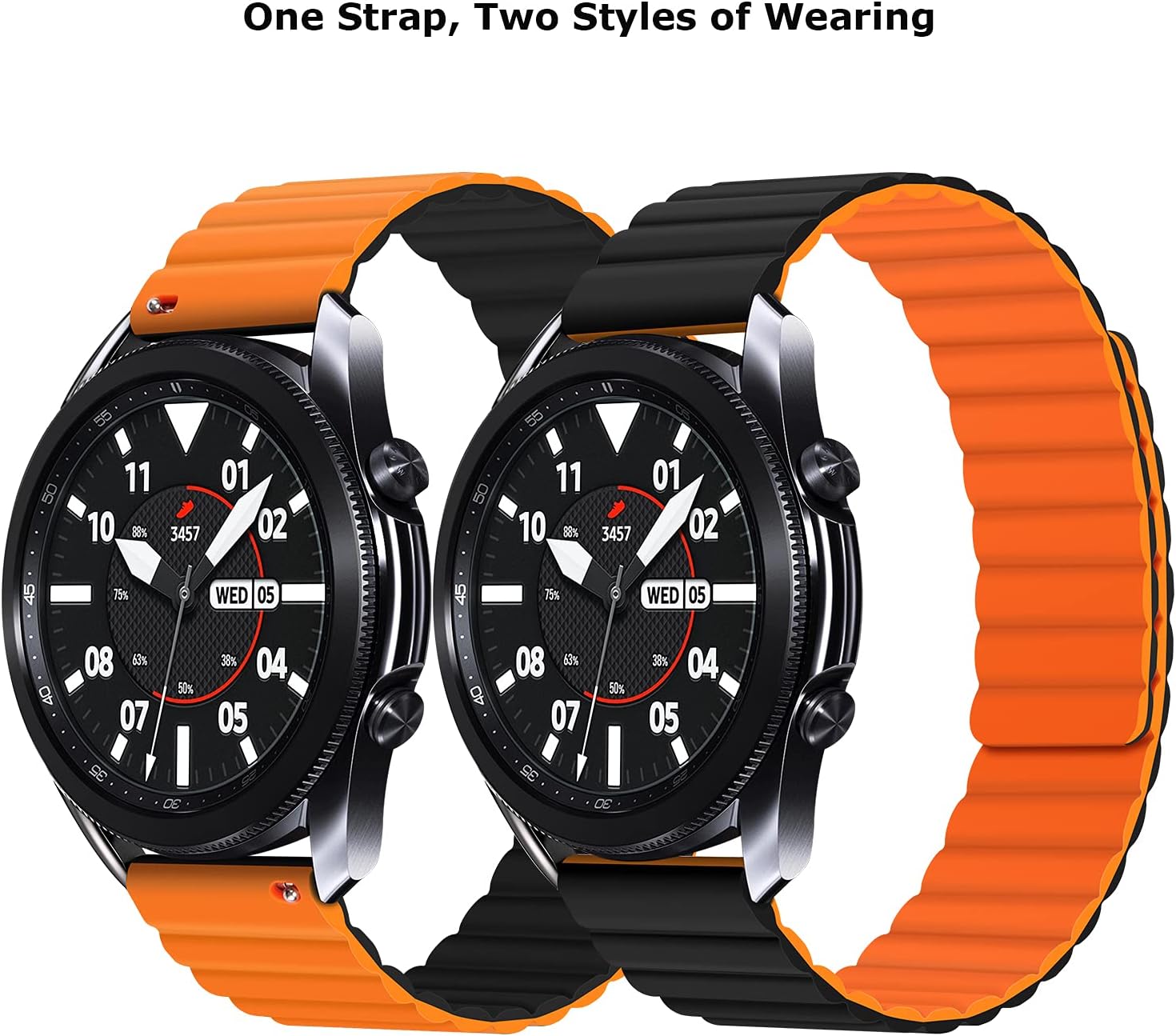 Tasikar 20mm Bands Compatible with Samsung Galaxy Watch 7/6/5/4 Band 40mm 44mm/6 Classic 43mm 47mm/5 Pro, Silicone Magnetic Strap for Galaxy Watch 4 Classic/3 (Orange-Black) - Image 2