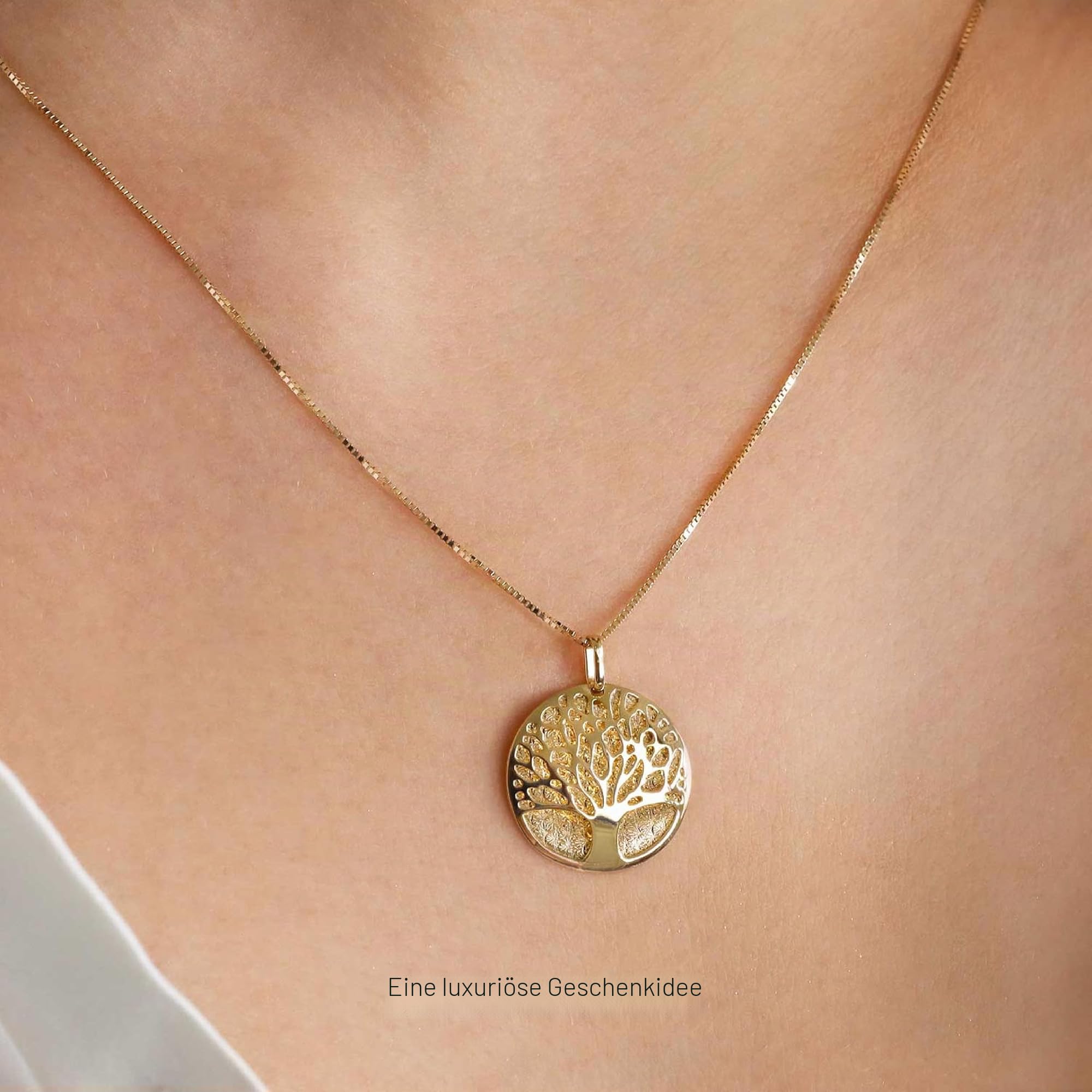 forme di Lucchetta -Baum des Lebens Anhänger Halskette 14 Karat GelbGold, Goldkette 585 Damen Echtgold Schmuck, Kette 45cm einstellbar 42cm