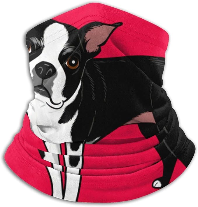 Boston Terrier Dog Red Neck Gaiter Hood Windproof Seamless Tube Scarf