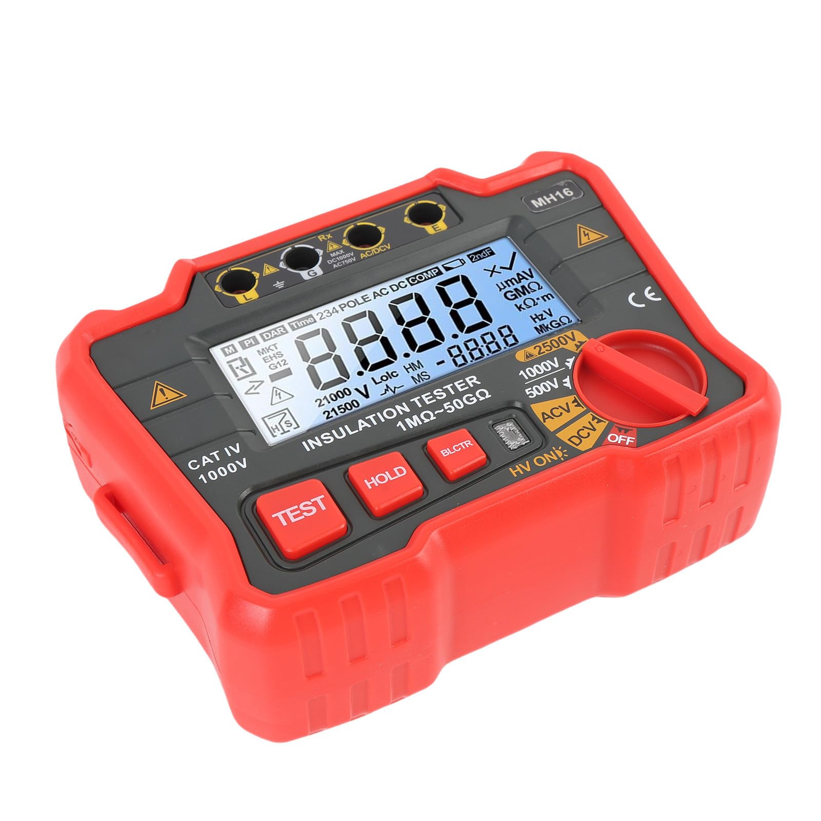 Insulation Resistor Tester Digital Silicone Housing Megohmmeter 2500V High Voltage for Accurately Locating Battery Issues