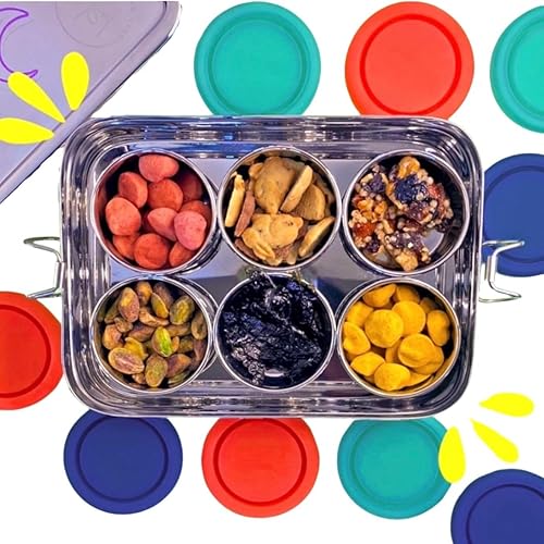 Caja Bento reutilizable de acero inoxidable 6 recipientes de 1.7 fl oz incluidos Sin plástico Apto para lavavajillas Sin derrames, a prueba de