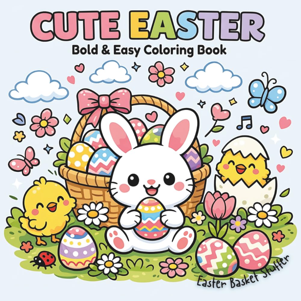 CUTE EASTER – Bold & Easy Coloring Book: Cute Easter Coloring Book for Kids, Teens, and Adults | Bold and Easy Designs | Perfect Easter Basket Stuffer
