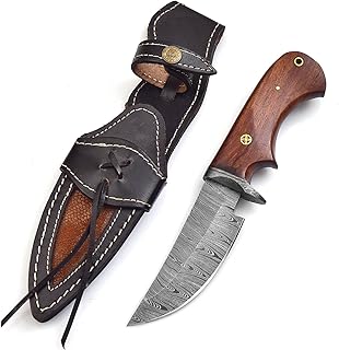 BCK Custom Handmade Fixed Blade Damascus Knife for Hunting & Hiking Damascus Knife with Sheath for Outdoor, brown - BCK