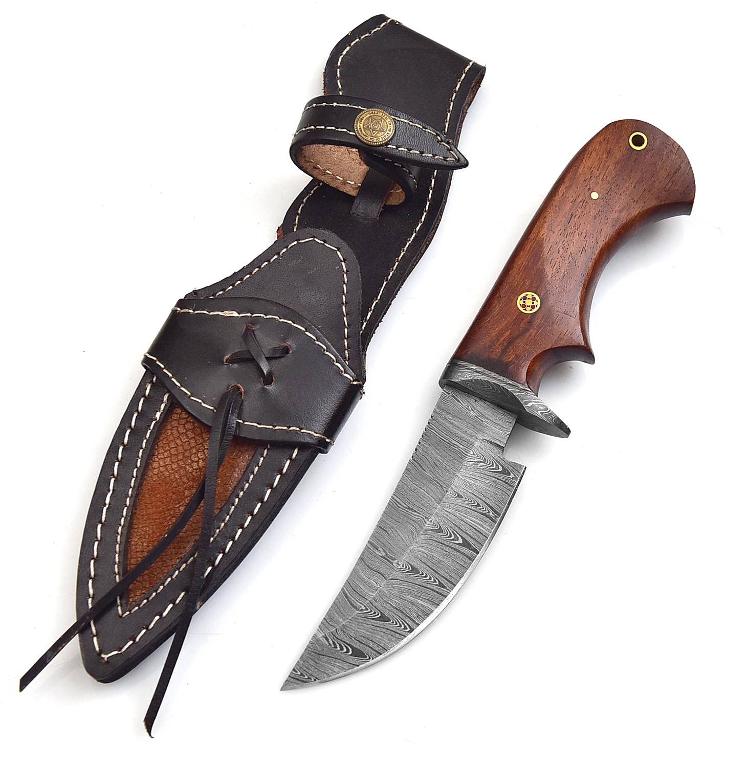 BCK Custom Handmade Fixed Blade Damascus Knife for Hunting & Hiking Damascus Knife with Sheath for Outdoor, brown
