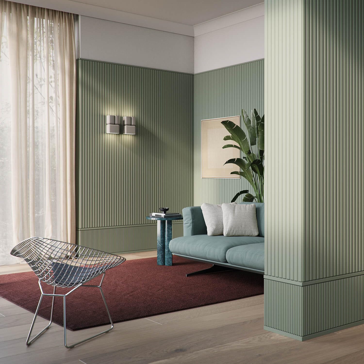 NMC CANELÉ S ARSTYL Panel Mural 3D de Poliuretano, Revestimiento de Pared con Diseño de Listones Modernos, Panel Decorativo Acanalado Blanco Pre-imprimado, 300 x 15 x 2000 mm, Estilo Palillería