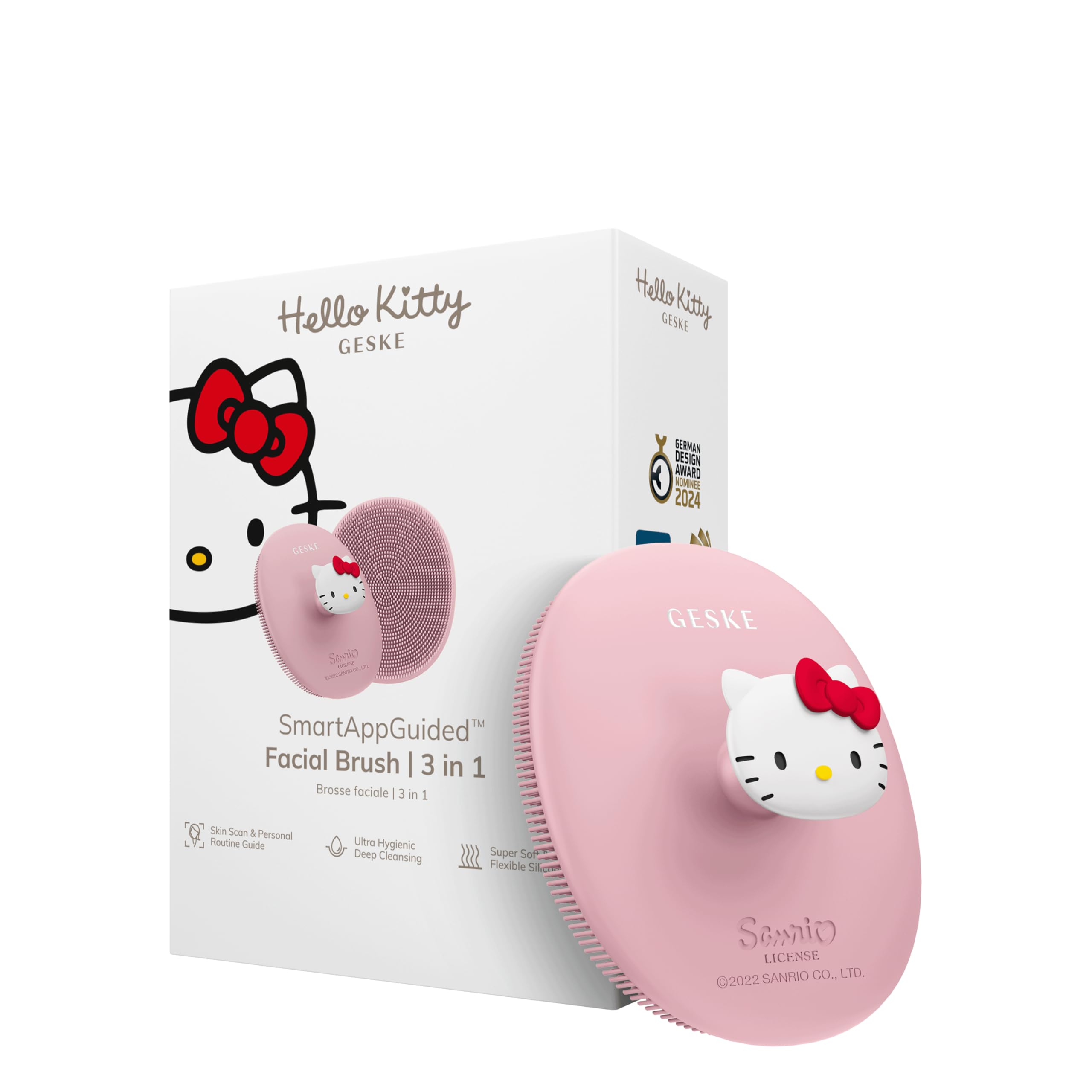 GESKE x Hello Kitty | Szczoteczka do twarzy SmartAppGuided™ | 3 w 1 | Szczoteczka do twarzy | Szczotka do czyszczenia | Silikonowa szczoteczka do twarzy | Oczyszczanie skóry