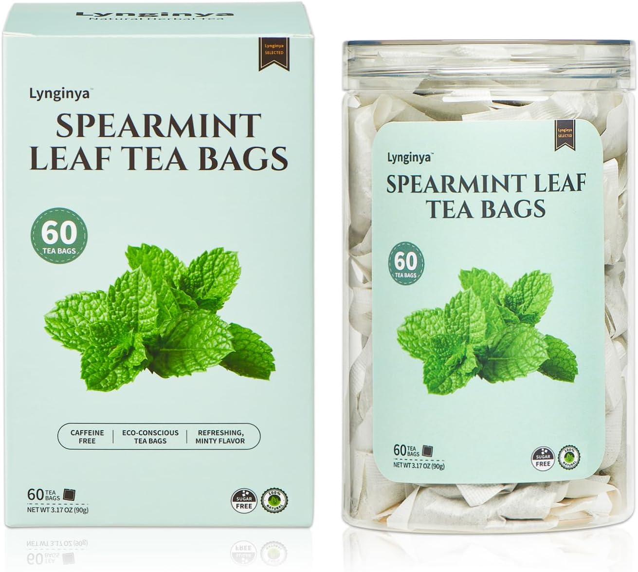 Lynginya Spearmint Tea, 60 Tea Bags - Premium Spearmint Leaves - Natural Herbal Tea - Refreshing & Minty - No Sugar & No Caffeine
