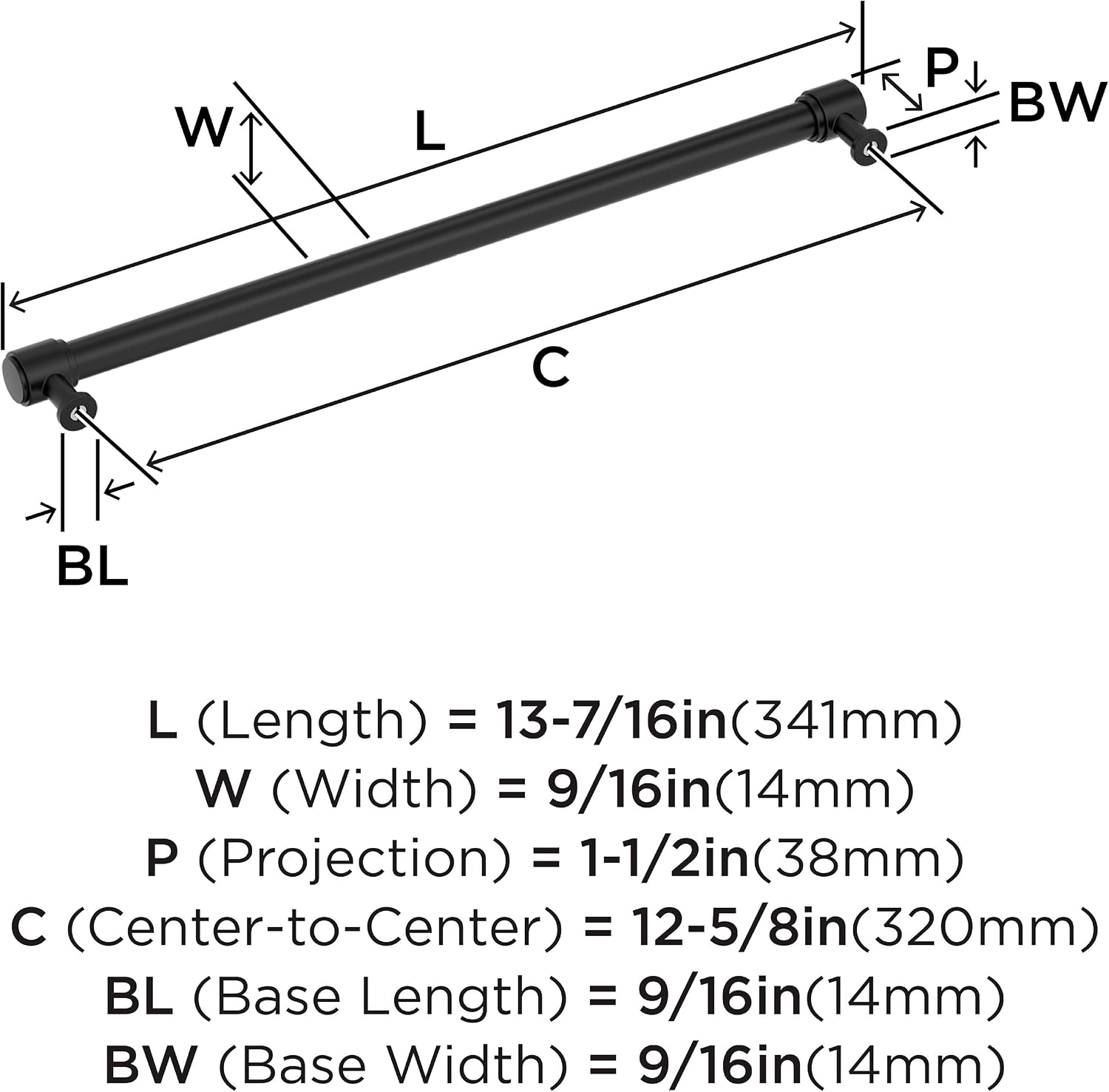 Amerock Faircrest 12-5/8 inch (320mm) Center-to-Center Matte Black Cabinet Pull, BP37469MB