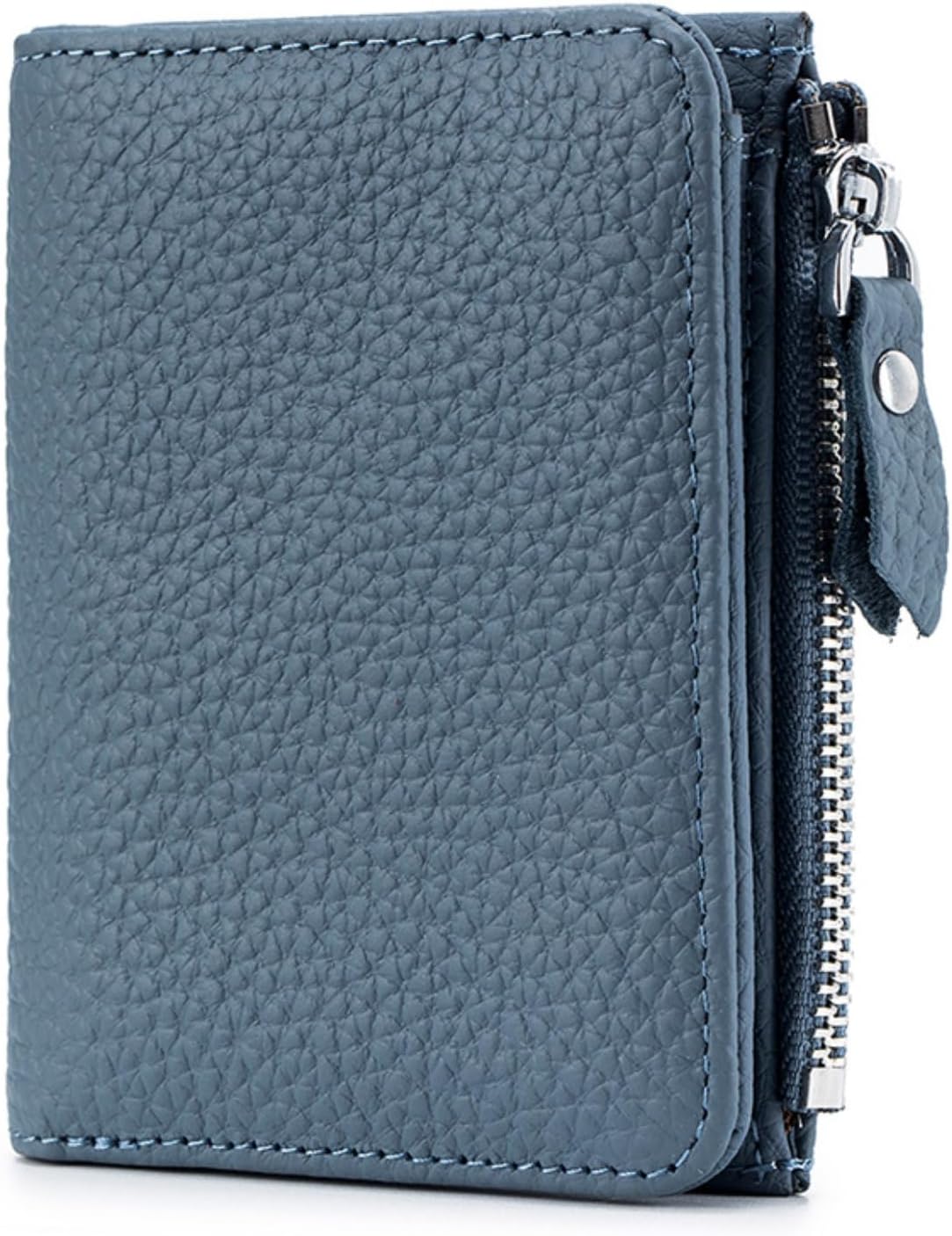 Small Wallet for Women, RFID Blocking Genuine Leather Bifold Zipper Pocket Wallet Credit Card Holder, Small Womens Wallet Purse with ID Window (Navy Blue)