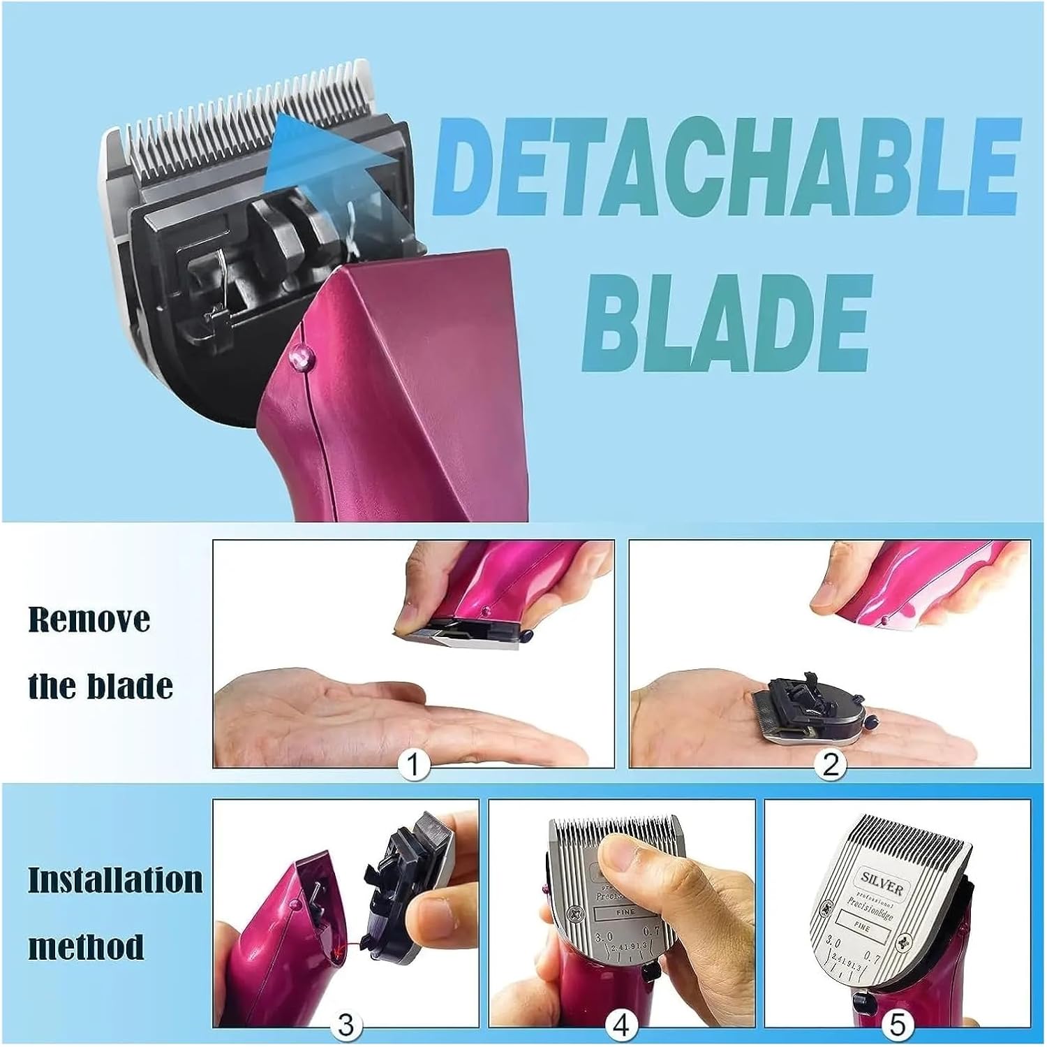 Detachable Pro Pet Grooming Shears 5-in-1 Adjustable Blade,Compatible for WAHL, Dog Cat Clipper ，Trimmer Replacement Parts(3 pc)