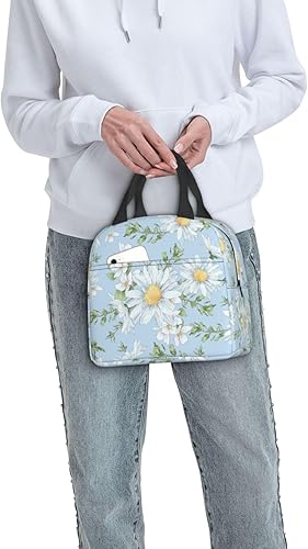 Miniatura 7 de Bolsa de almuerzo con diseño de margaritas florales y flores silvestres, bolsa compacta, reutilizable, contenedor para mujeres y hombres, escuela,