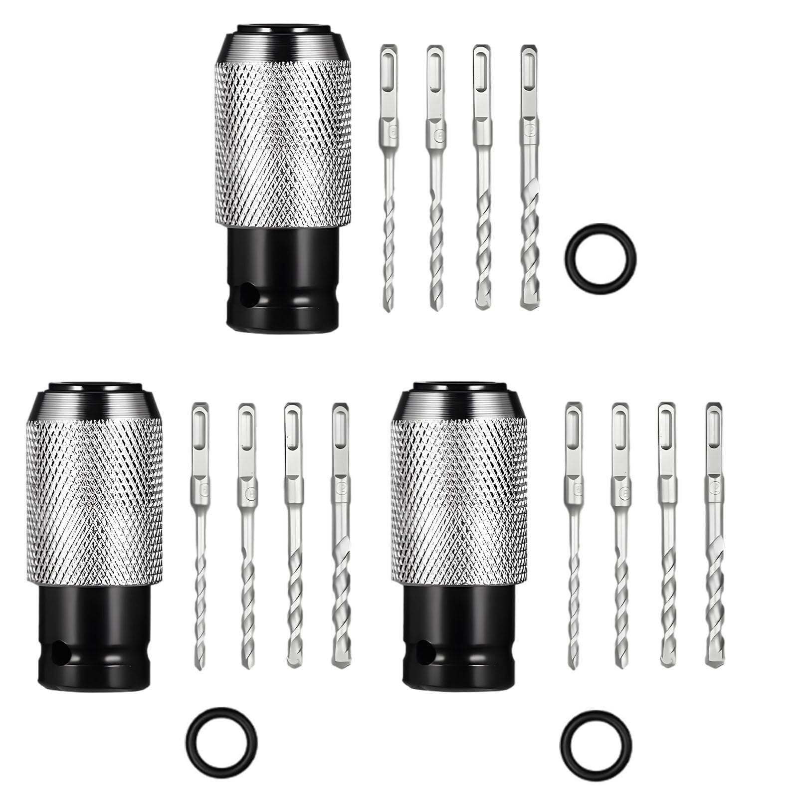 Adapter do młotka obrotowego z zestawem bitów udarowych, elektryczny konwerter z adapterem do gniazda pneumatycznego ze stopu stali, Quick-Lock Square-Shank Fit, w zestawie 4 bity udarowe do wiercenia