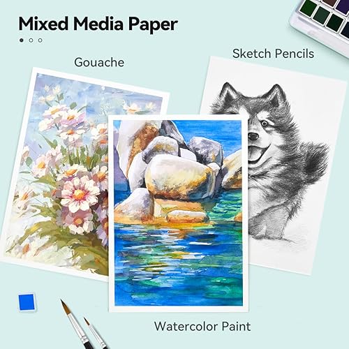 Miniatura 4 de Lightwish - Bloque de papel de acuarela, cuaderno de bocetos de acuarela de prensa en frío, 100% algodónsin ácidos, 20 hojas, 7.48 x 5.31 pulgadas,