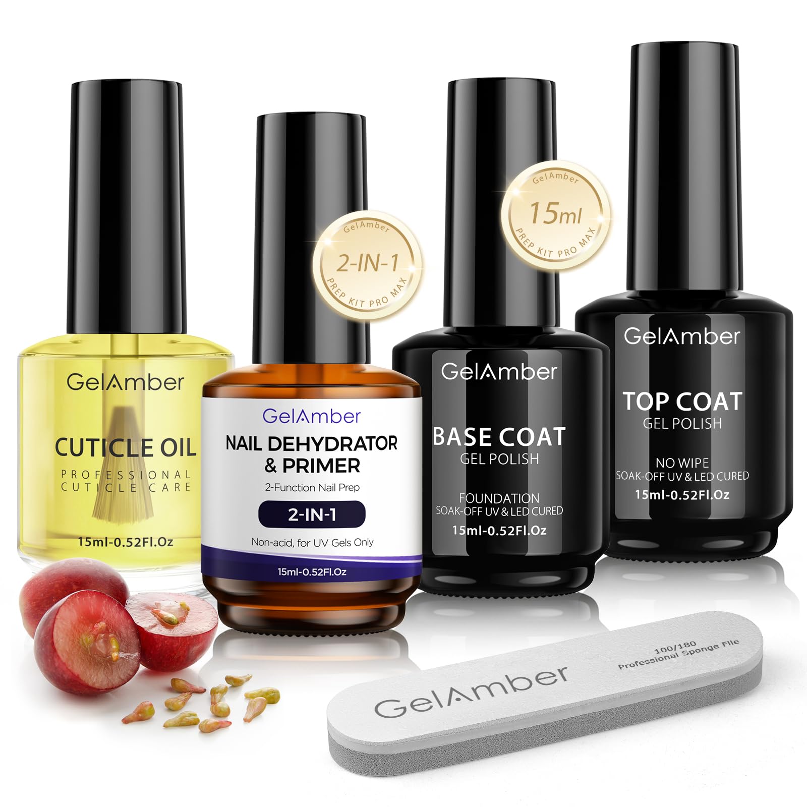 GELAMBER Nail Dehydrator and Primer 2-in-1 Gel Base and Top Coat Set