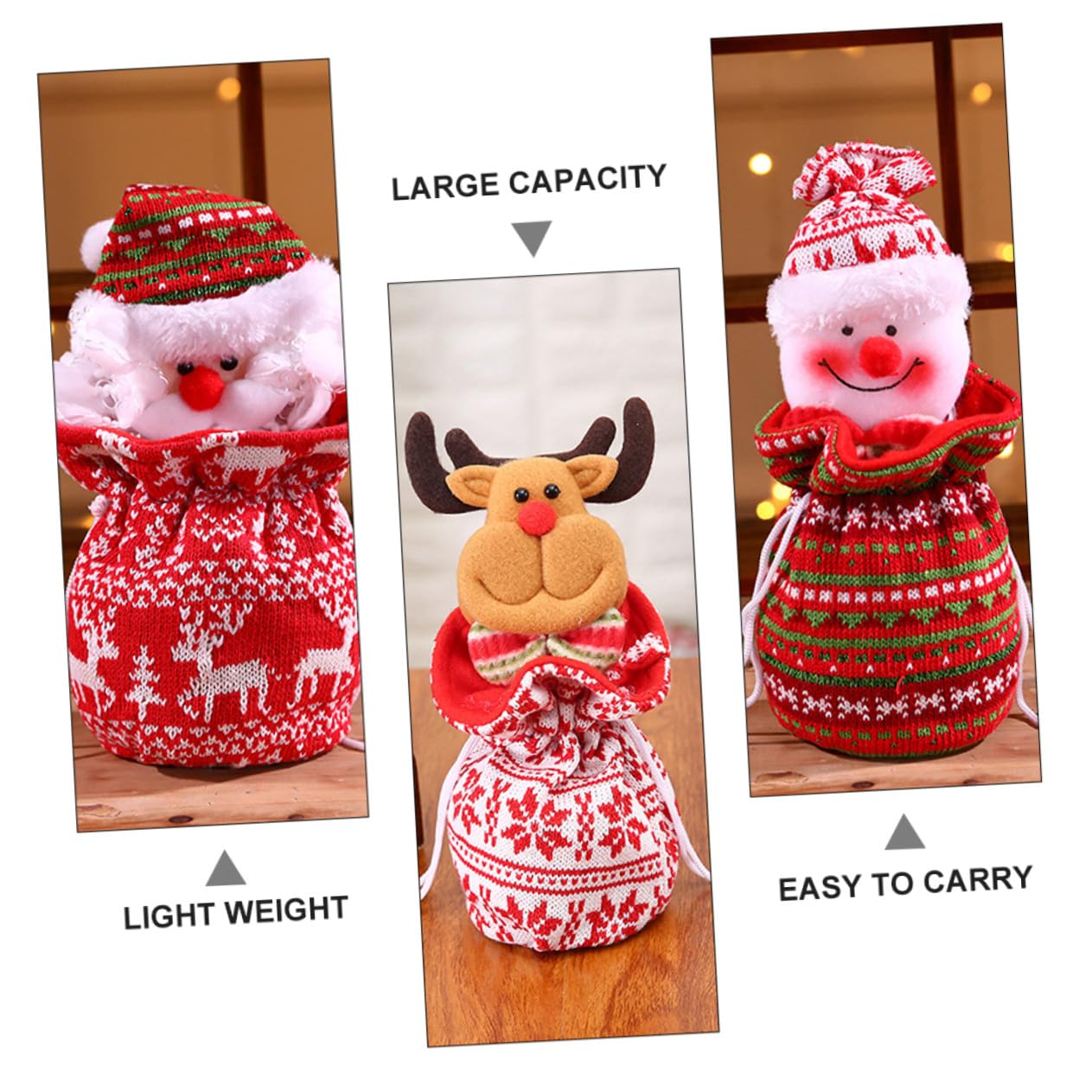 DEARMAMY 12 Piezas Bolsas de Navideñas de Bolsas de Manzana de Punto con Diseño Reutilizables y Lavables para Dulces y Pequeños Obsequios para Fiestas y Decoración Navideña