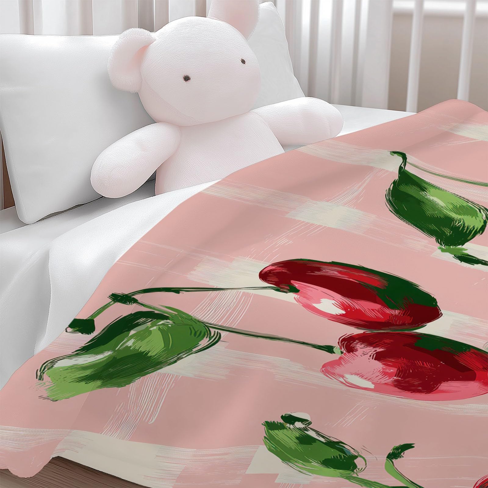 Przytulny koc flanelowy, puszysty, 150 x 200 cm, wiśniowa karo, jako narzuta na sofę i łóżko, miękki koc polarowy z mikrofibry, jako narzuta na kanapę, różowy