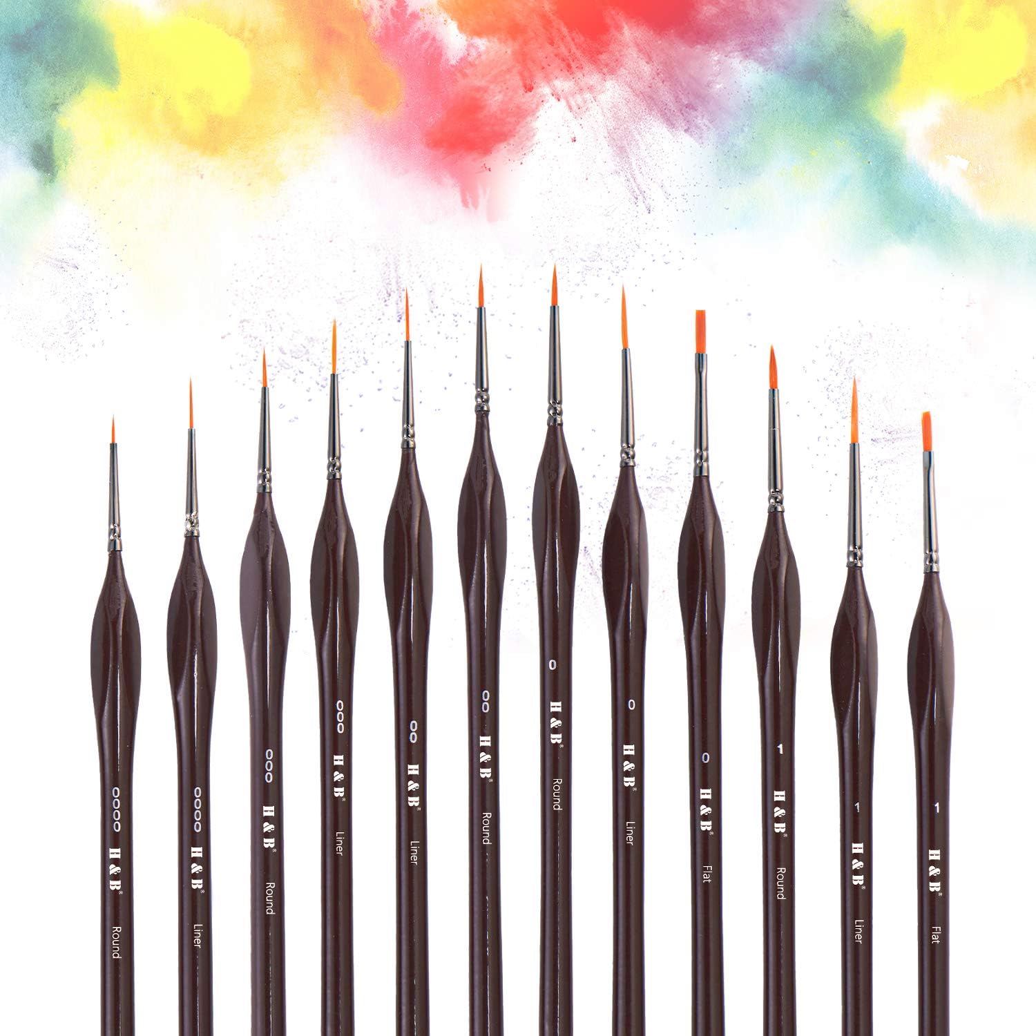 H & B 12-Piece Miniature Paint Brushes Set, Premium Fine Detail Tip Paint Brush Set, Professional Micro Fine Brushes for Detailing, Rock Painting, Acrylic, Watercolor, Face, Nail Oil-Art Supplies Kit