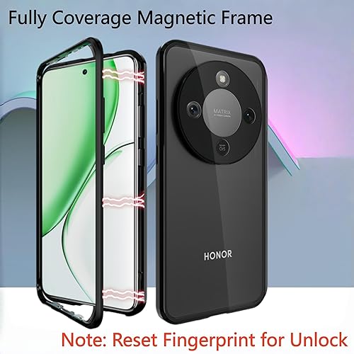 Miniatura 2 de QUIETIP Funda magnética para Honor Magic 8 LiteHonor X9d, marco de metal de doble cara cubierta de vidrio templado transparente, negro
