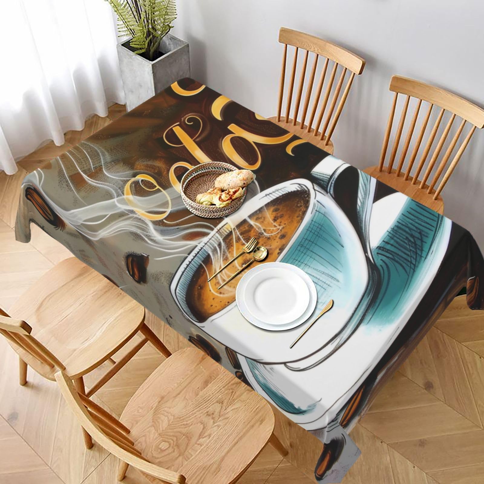 WPKJU Delicious Coffee Printed Tablecloth 60x90 in Water Resistant Table Cover Washable Rectangle Table Cloth for Dining Tables