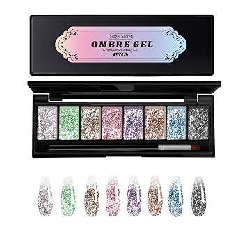 Gradient Painting Glitter Gel Nail Polish,8 Colors Ombre Gel Nail Polish Palette Pat Patting Gel,Easily Creates Various Gel Paint For French Manicure DIY Nail Art Styles E6