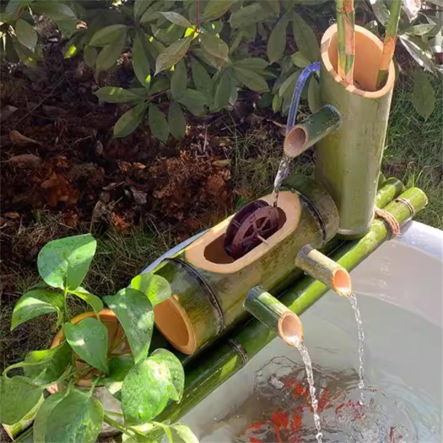 Fuente De Agua Solar De Bambú: Decoración De Jardín Zen Japonés con Bomba Y Panel Solar, Elemento Acuático Feng Shui para Exteriores, Patios Y Espacios Interiores. 50cm