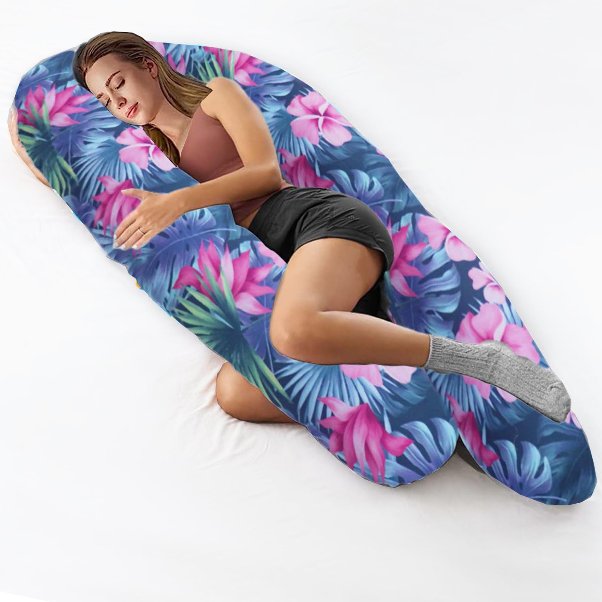 COOZLY U Shaped Pregnancy Pillow | Maternity Pillow | 100% Cotton Removable Covers| Premium PregnoCare Fibres (U Super Premium, Tropika)