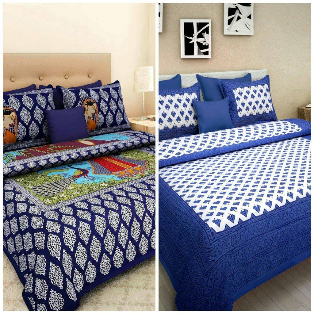 JAIPUR PRINTS 100 Cotton Rajasthani Jaipuri Sanganeri bedsheets Combo