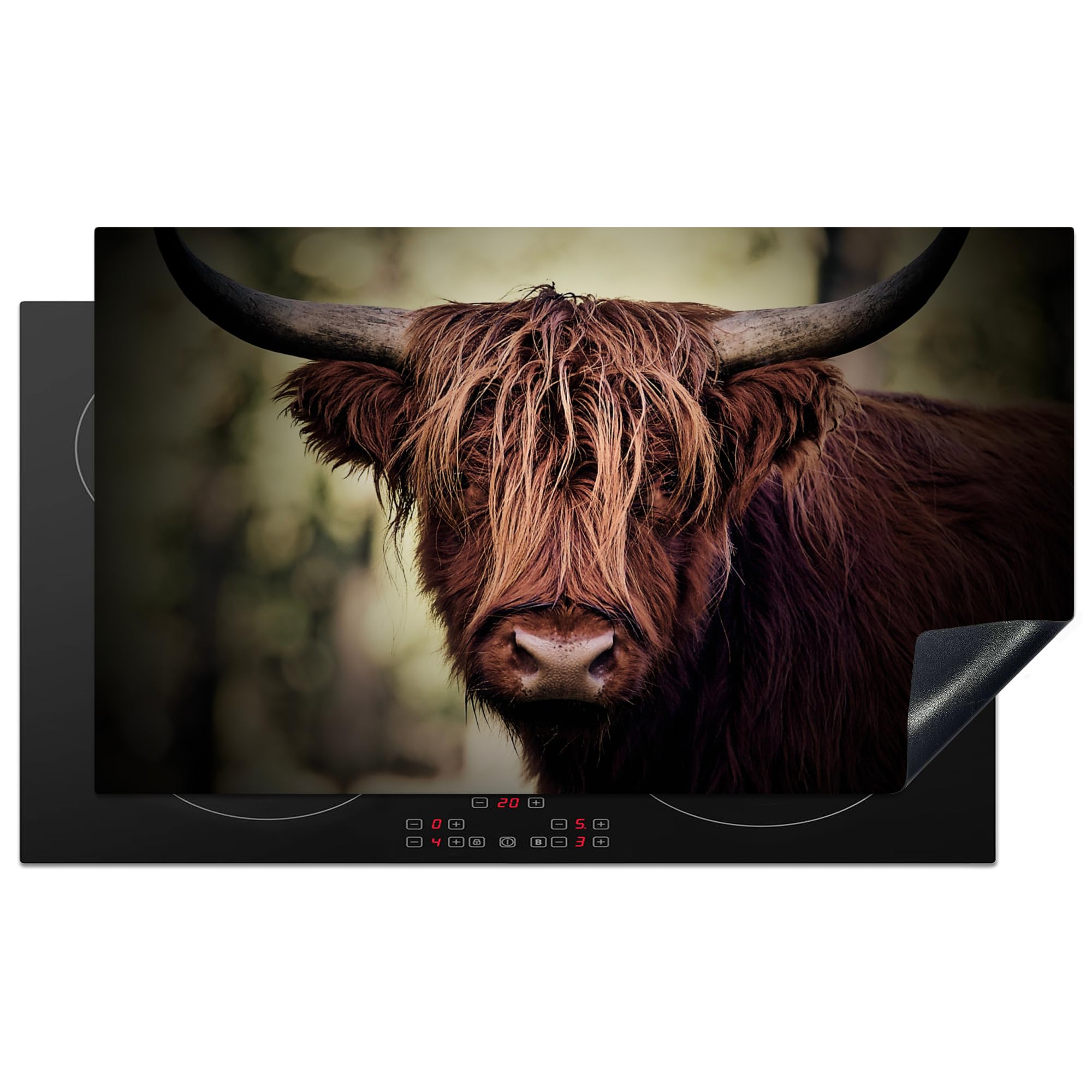 KitchenYeah© Induction Hob Protector Mat 20.3"x35.3" / 89.6x51.6 cm Cooker Top Protectors Cover Ceramic Covers Electric Hobs Vinyl Highlander - Light - Portrait - Nature — image 1