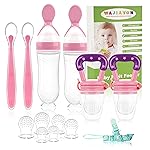 WAJIAYON Baby Fruit Feeder Pacifier - 6 Pack | 2 Infant Food Feeder Pacifier & 2 Baby Food Dispensing Spoon | Fresh Fruit Teethers for Babies | Silicone Feeder Babies,Infant Teething Feeders (Pink)