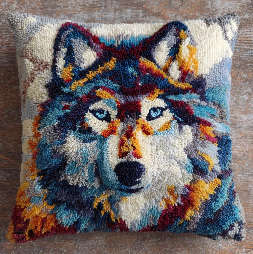 AxiangziK 43x43cm Latch Hook Pillow Kit,Wolves and Flowers