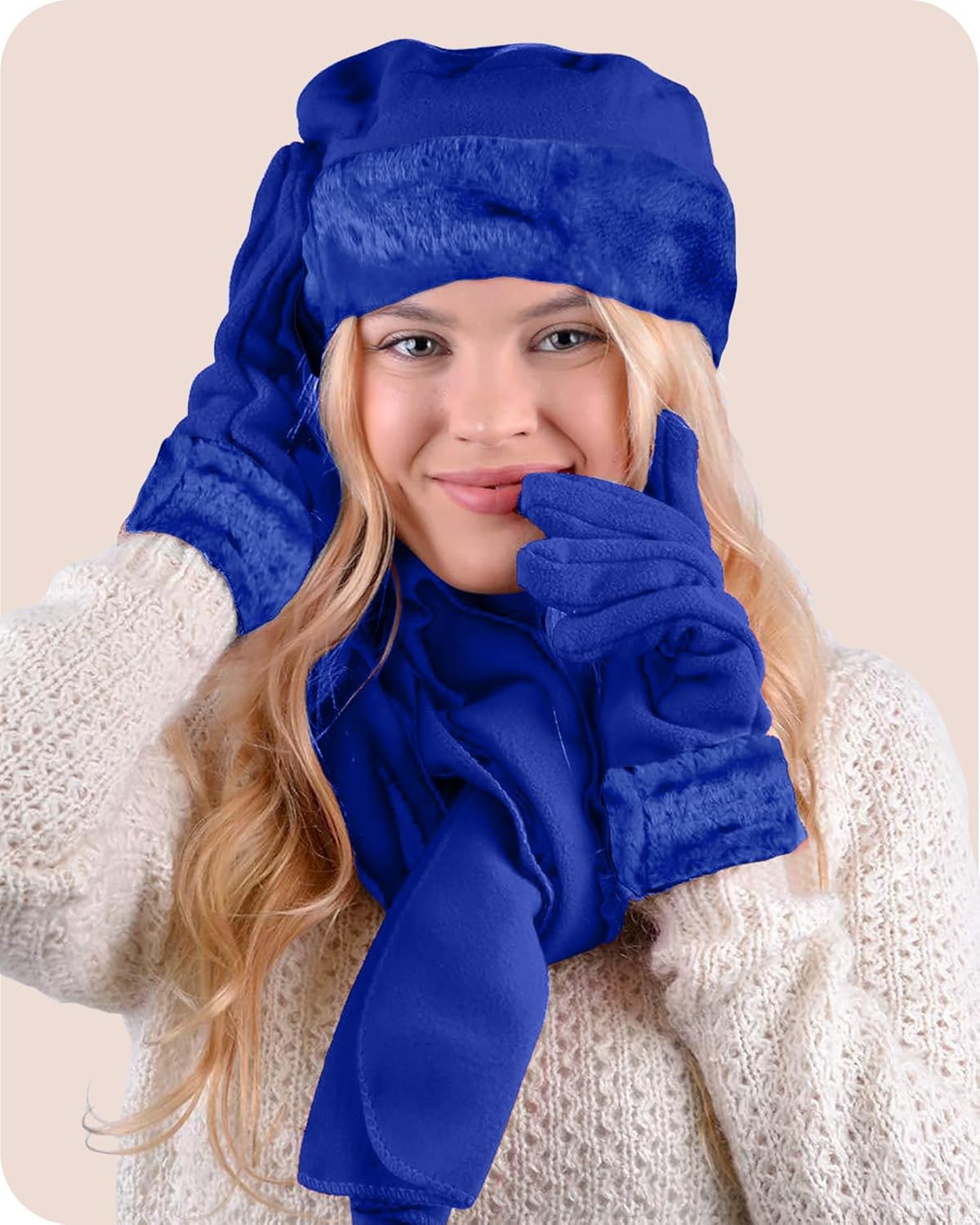 Nollia Women's Winter Fleece Winter Set-Polyester Fleece Hat, Gloves, and Scarf Set for Cold Weather - Image 2