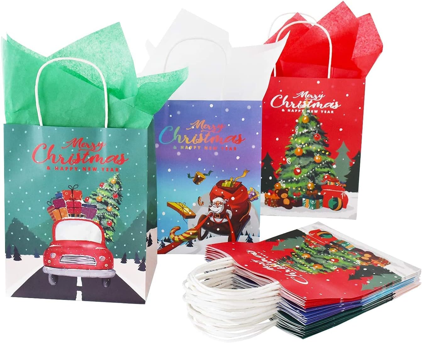 Gatherfun Christmas Natural Kraft Paper Gift Bags with handles and Tissue Paper for Merry Christmas Party Decorations,3 Designs, 15 Pack, 8X5.3X10inch Gatherfun Christmas Natural Kraft Paper Gift Bags with handles and Tissue Paper for Merry Christmas Party Decorations,3 Designs, 15 Pack, 8X5.3X10inch